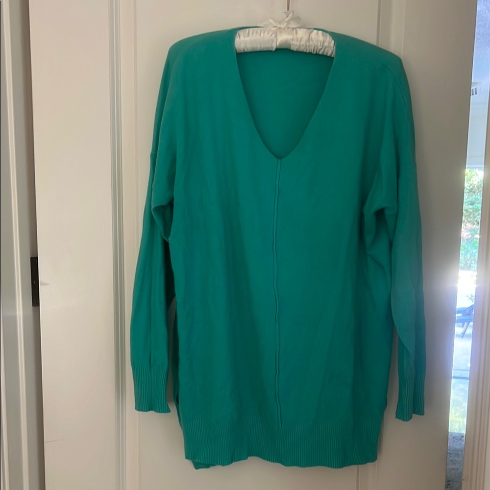 Elegant Teal V-Neck Sweater